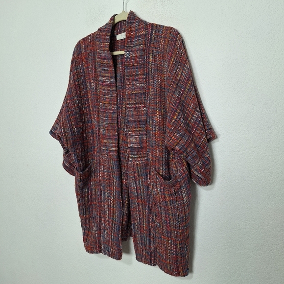 Azoe Multicolor Space Dye Southwestern Wide Kimono Sleeves Textured Jacket O/S - Picture 4 of 10
